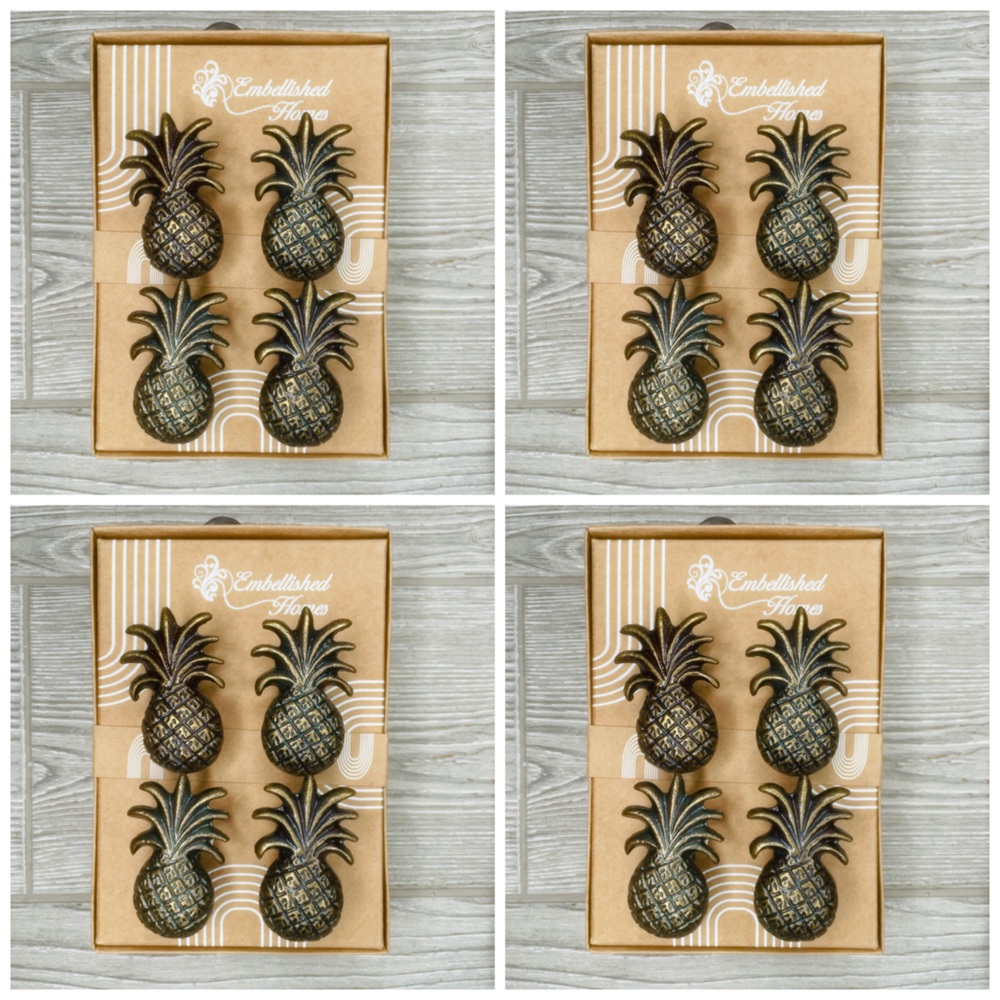 Nwt embellished homes brass gold color pineapple cabinet knobs door pulls 16